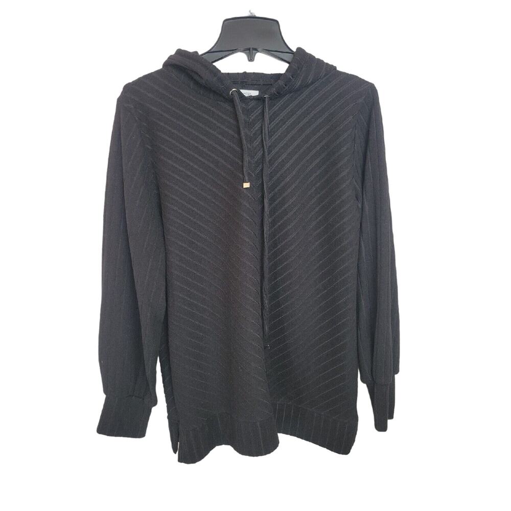 Nine West Black Goth Chevron Long Sleeve Pullover Hoodie Sweater Knit Size Large
